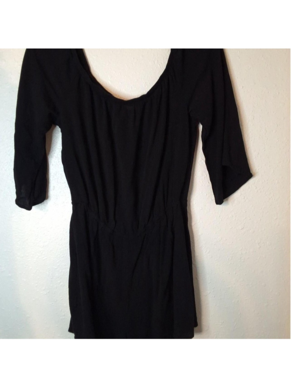 Black Kona Sol shorts romper with 3/4 sleeves and scoop neckline Size Medium
